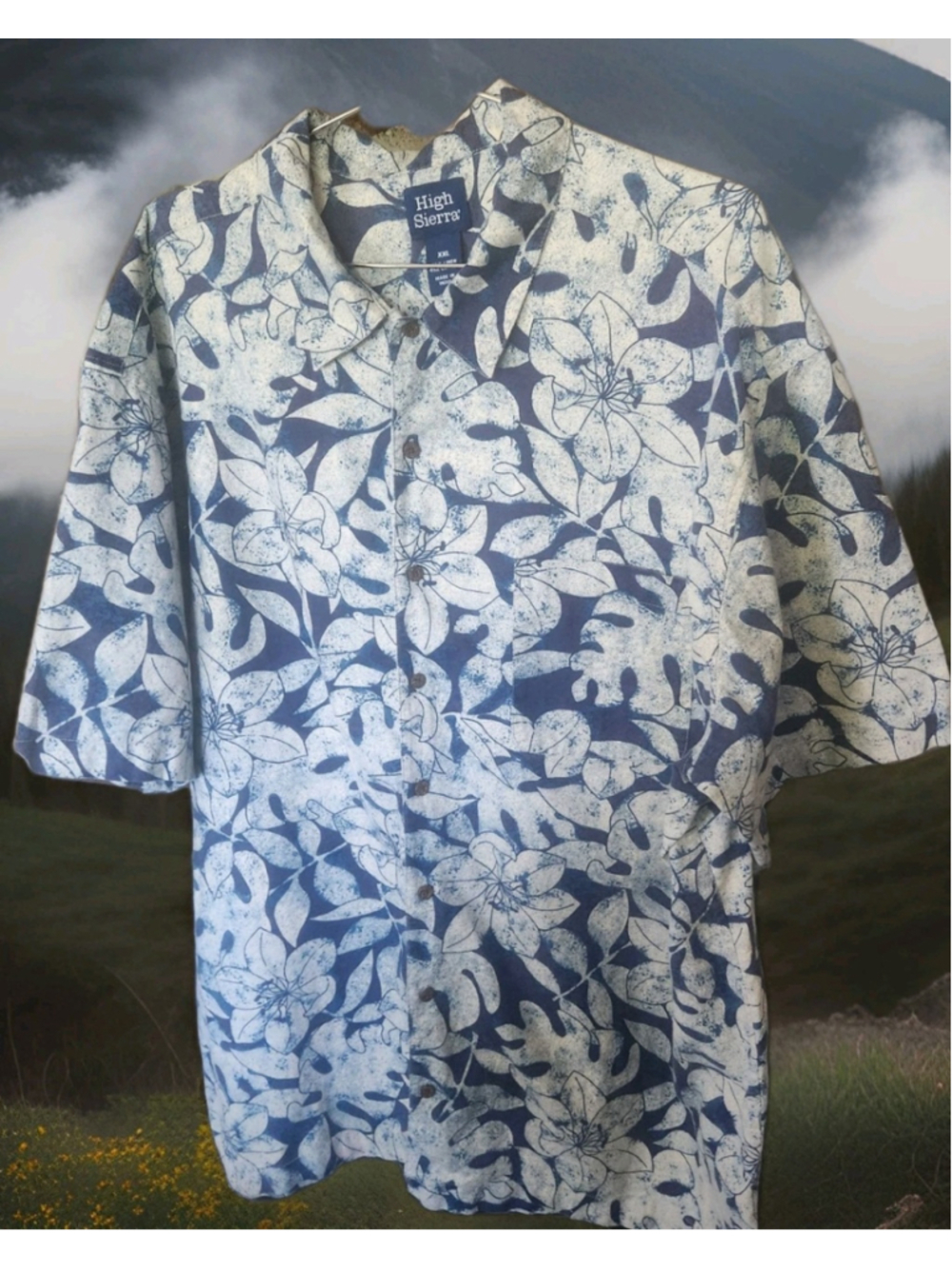 High Sierra Linen Blend Mens Shirt 2XL Pocket Short Sleeve Button Up Hawaiian